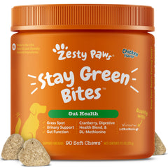 Zesty Paws envase frontal mostrando el producto y beneficios visibles