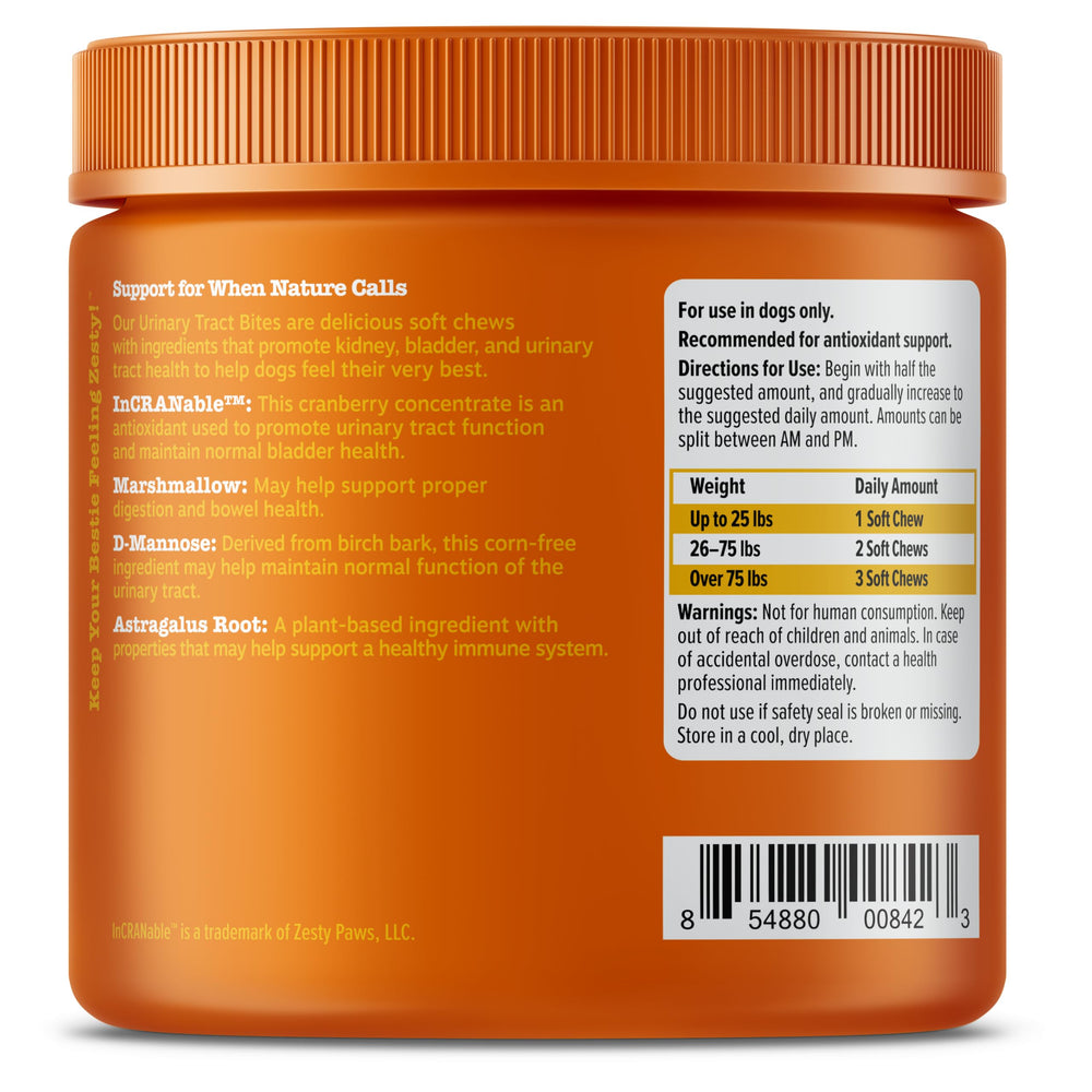 Zesty Paws etiqueta nutricional con datos claros para el dueño responsable