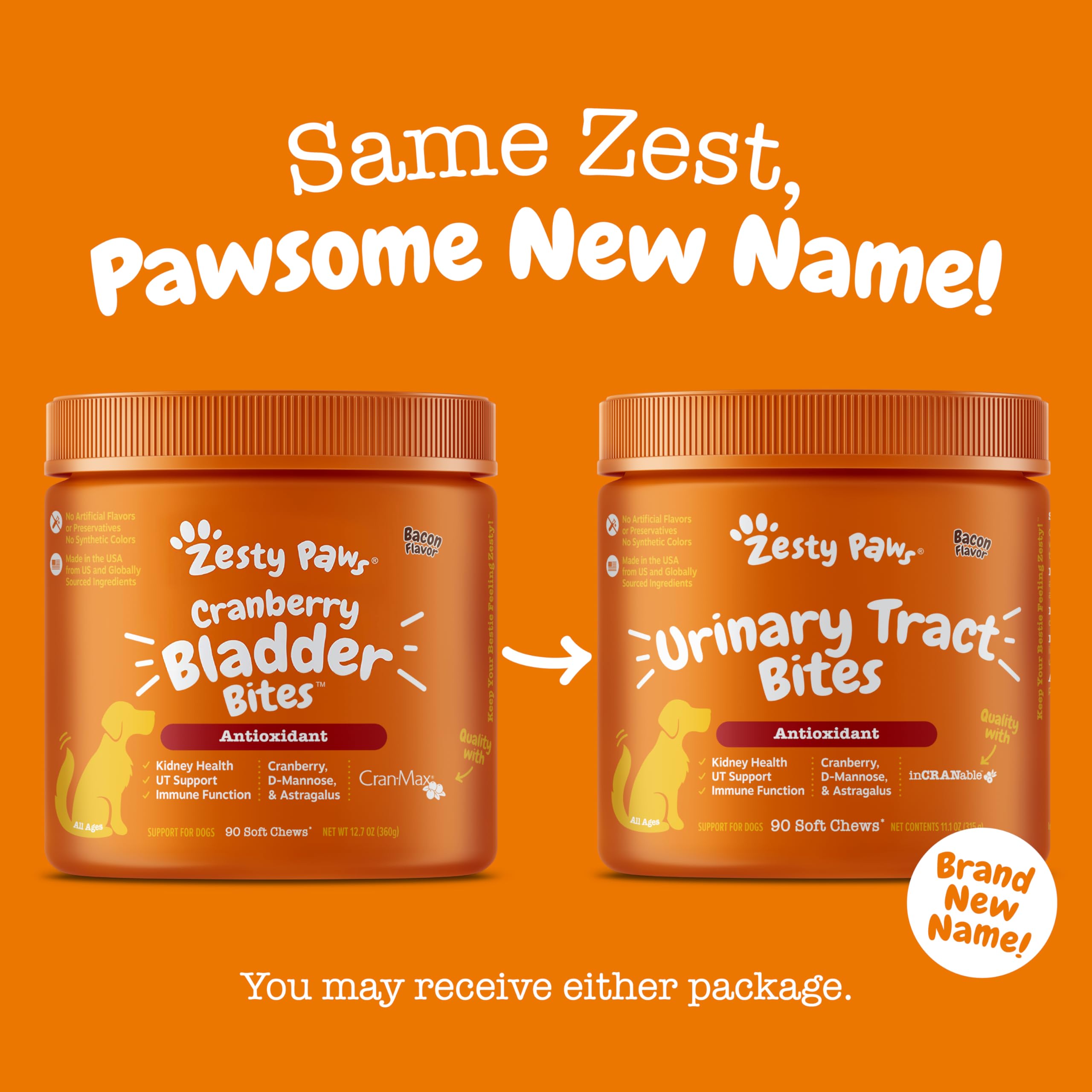 Frasco Zesty Paws abierto que muestra mordiscos dentro para almacenamiento sencillo