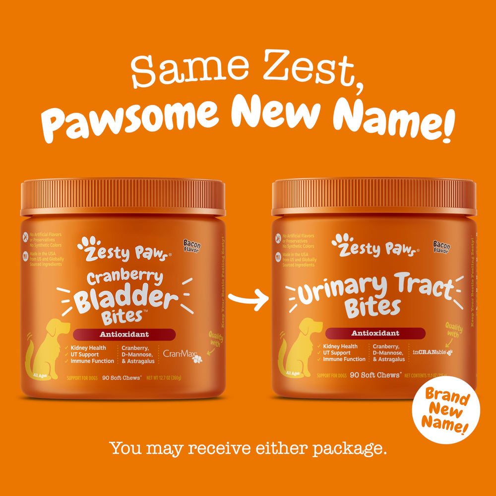 Frasco Zesty Paws abierto que muestra mordiscos dentro para almacenamiento sencillo