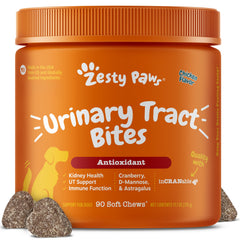 Zesty Paws frasco delantero mostrando 90 unidades y apoyo urinario