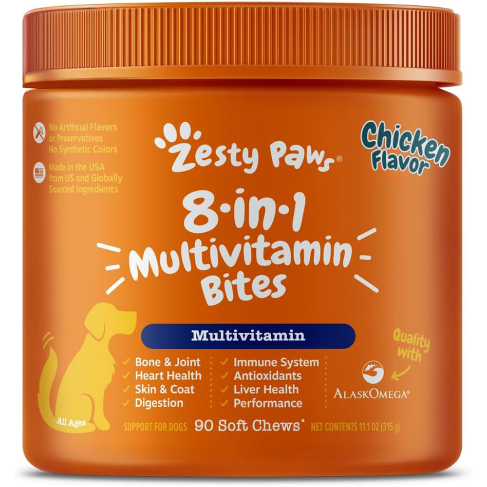 Zesty Paws frasco frontal con 90 masticables, conveniente y sabroso