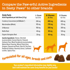 Zesty Paws ingredientes sobre mesa con arándanos resaltando concentración InCRANable