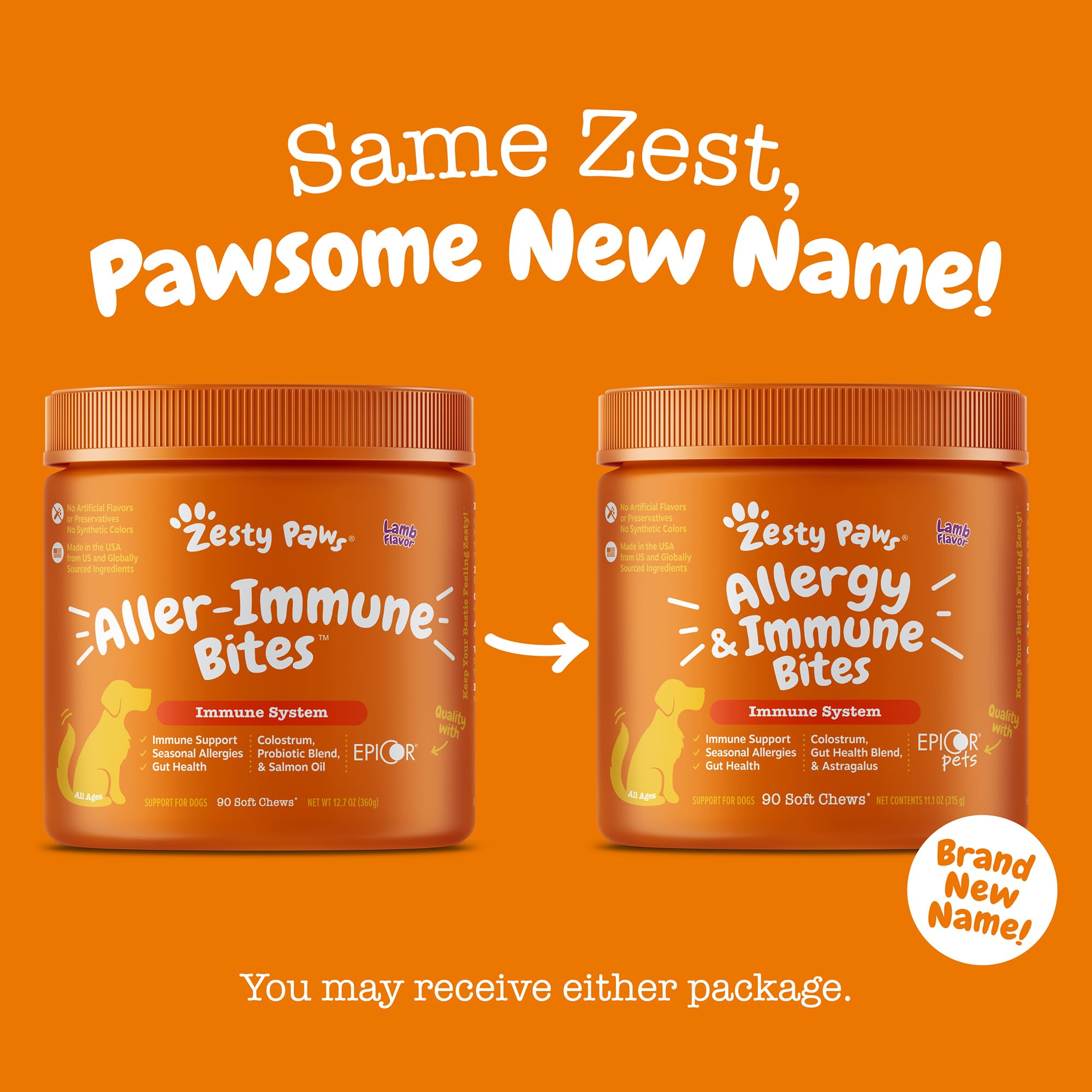 Zesty Paws ilustración de Omega‑3 indicando soporte para piel y pelaje