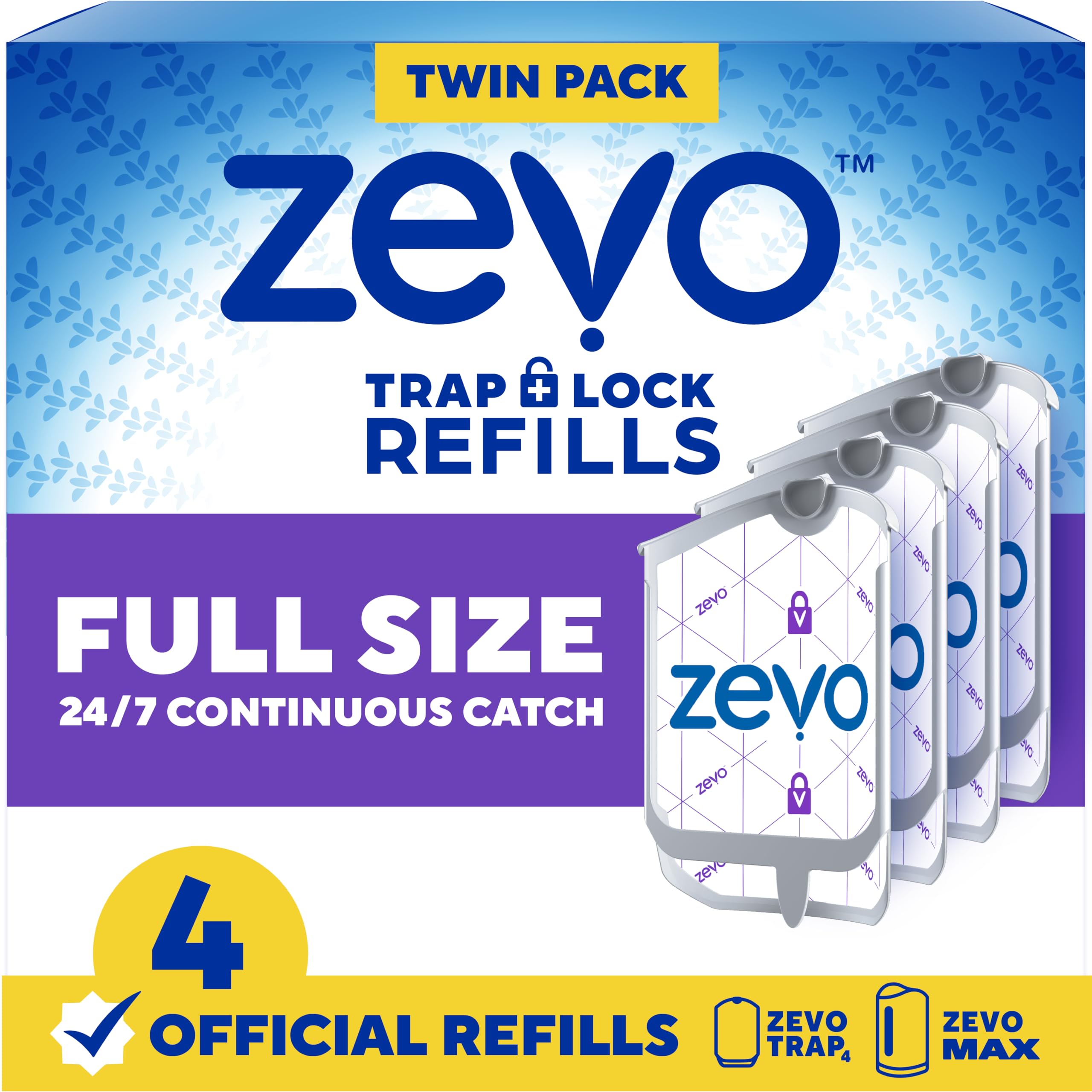 ZEVO empaque frontal del kit de 4 cartuchos, reposición fácil