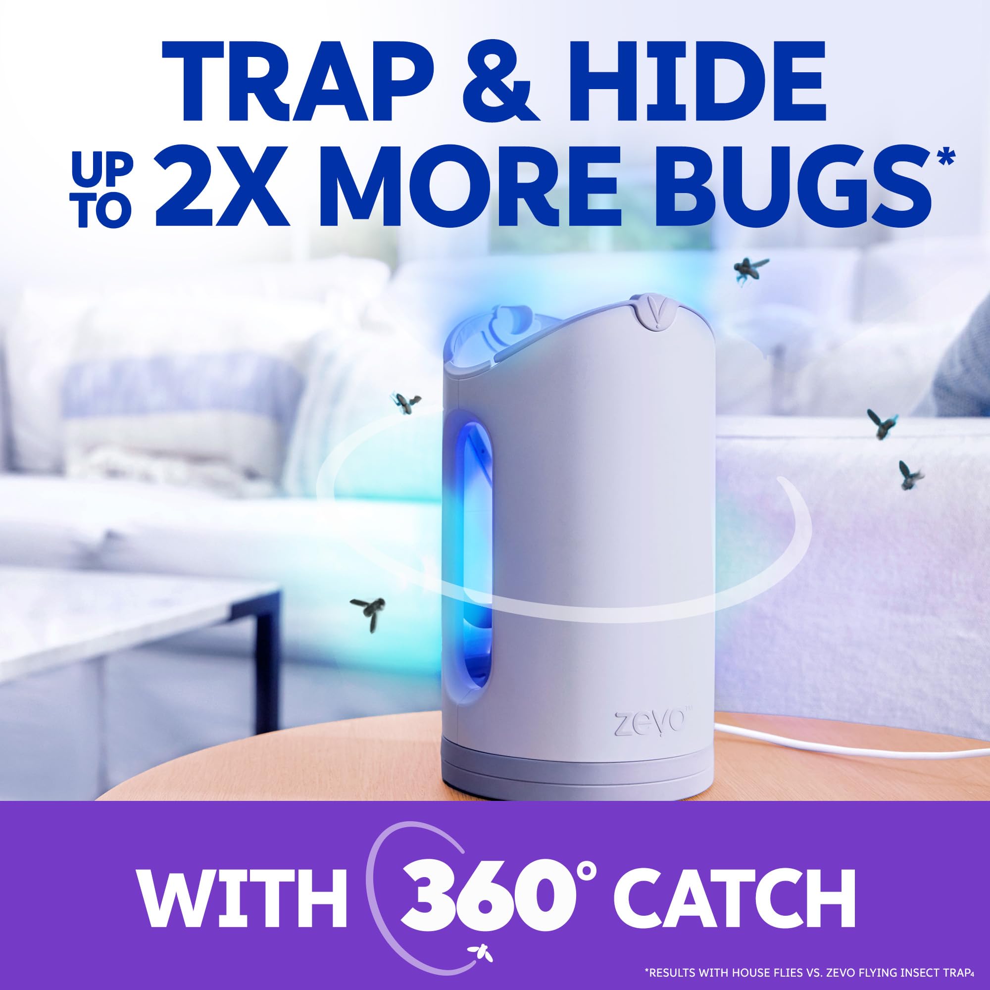 ZEVO trampa junto a planta interior reduciendo mosquitos de fruta