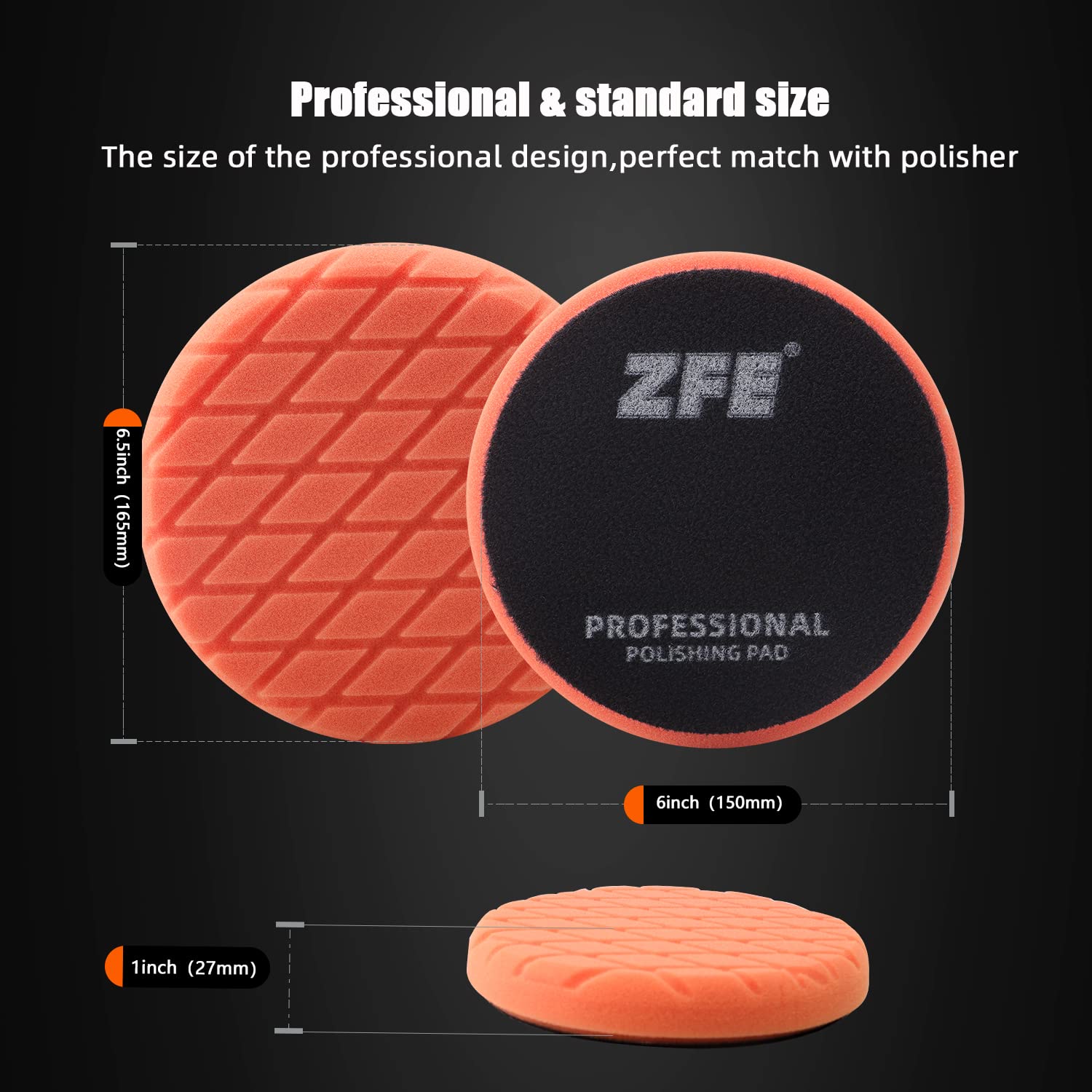 ZFE comparación de tamaño y escala mostrando compatibilidad con backing plate 6"