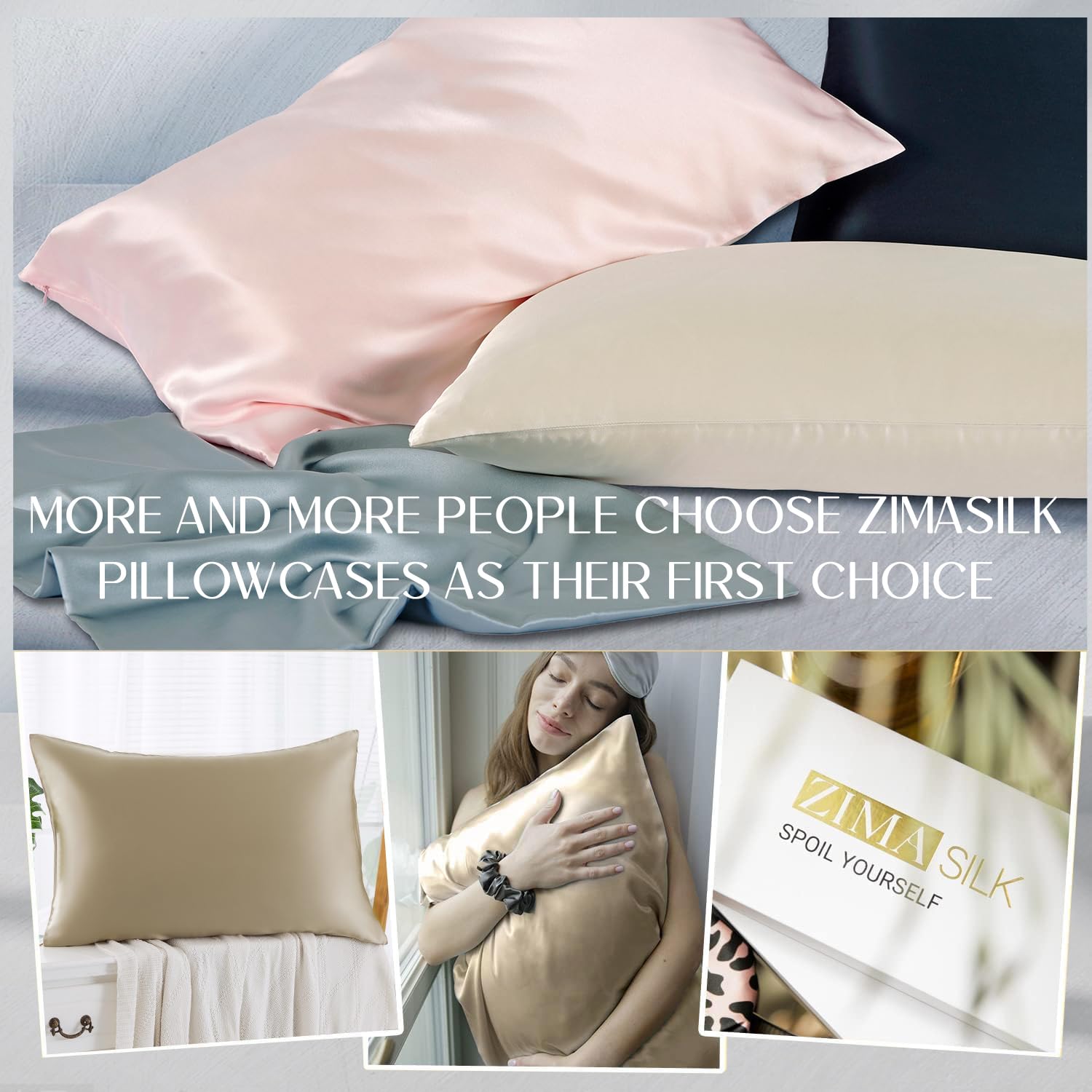 ZIMASILK pillowcase supporting hair overnight showing reduced friction and less frizz benefit