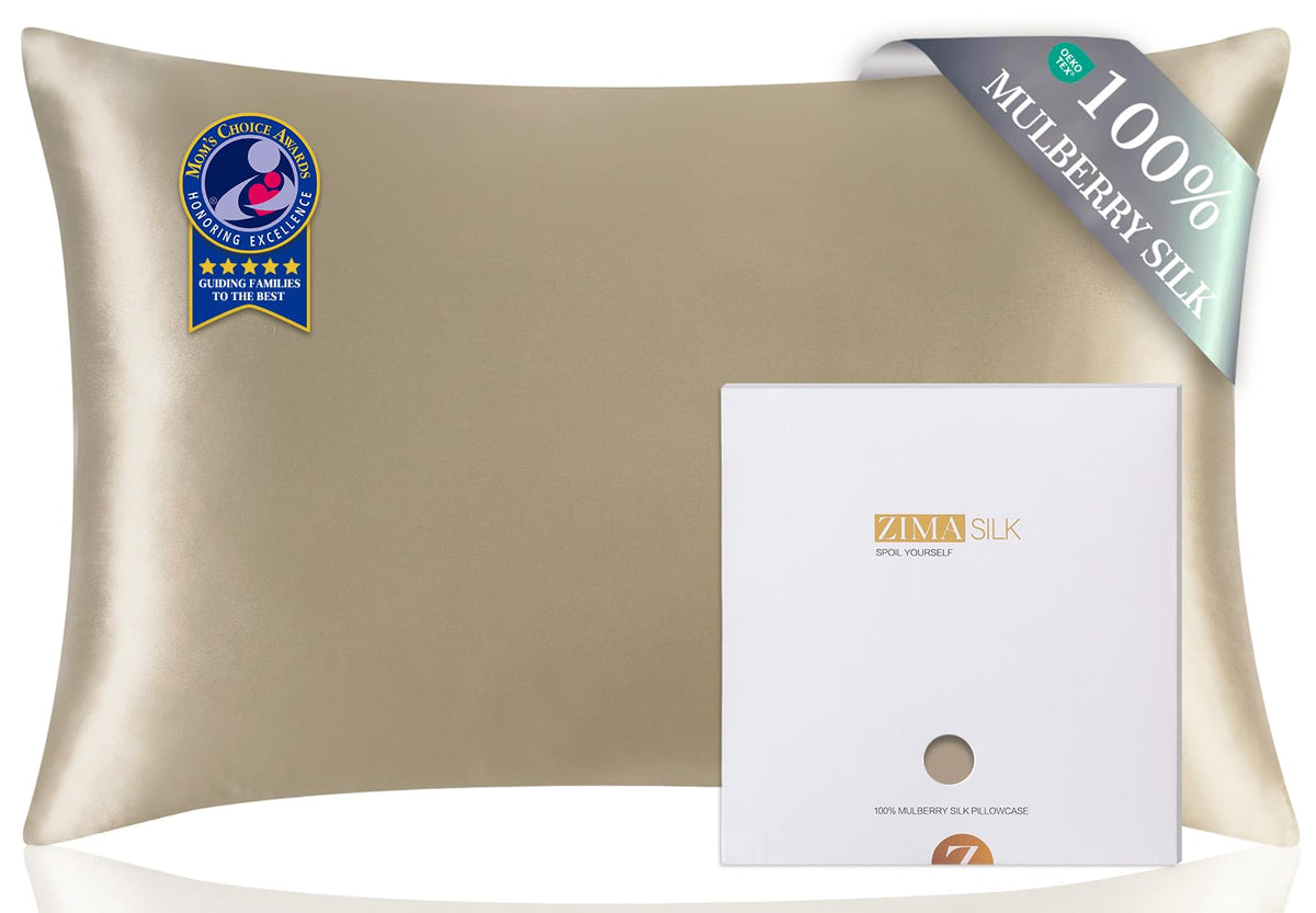 ZIMASILK queen pillowcase front view showing smooth silk and elegant color benefit: luxurious sleep