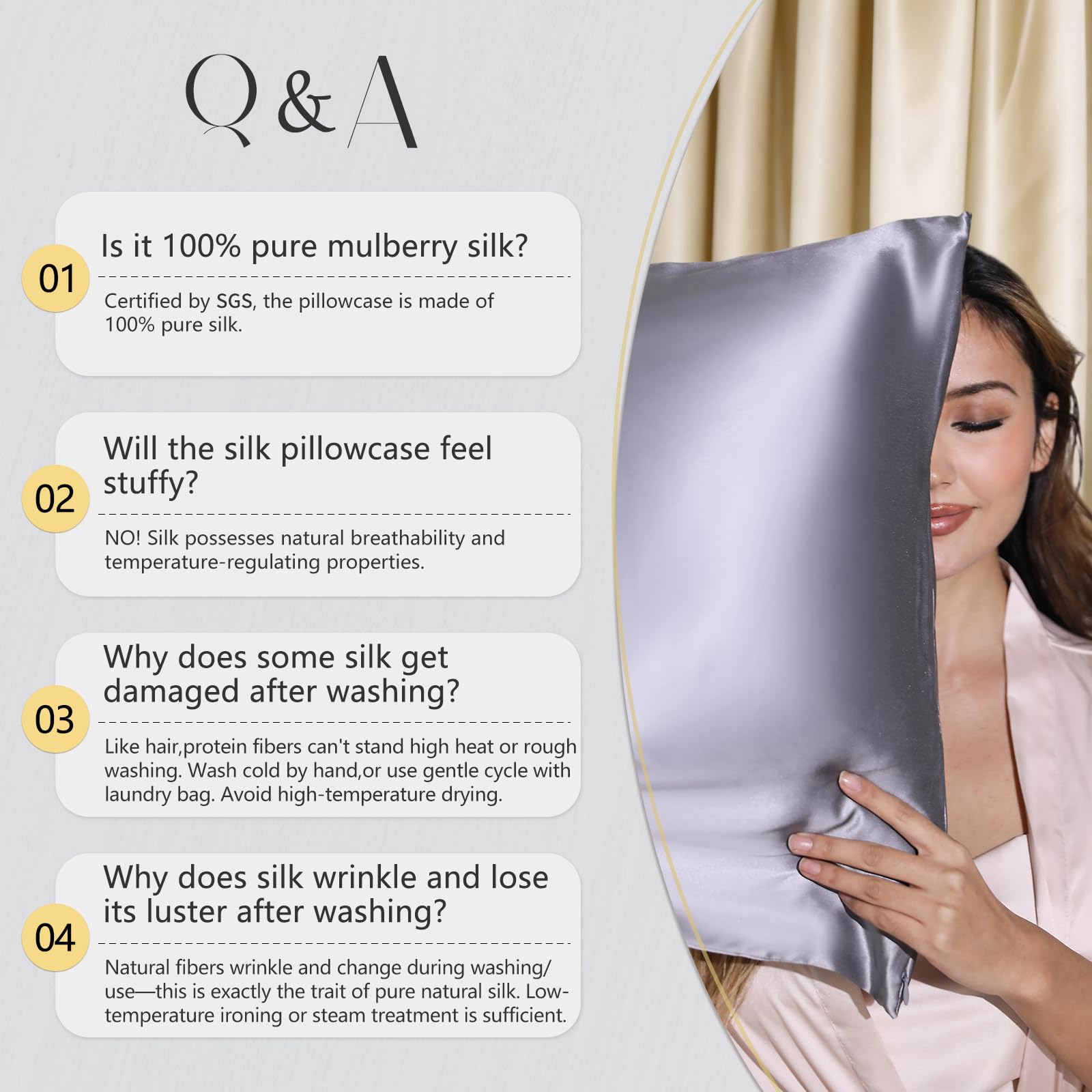 ZIMASILK pillowcase beside ruler to show queen size scale and true-to-size fit benefit