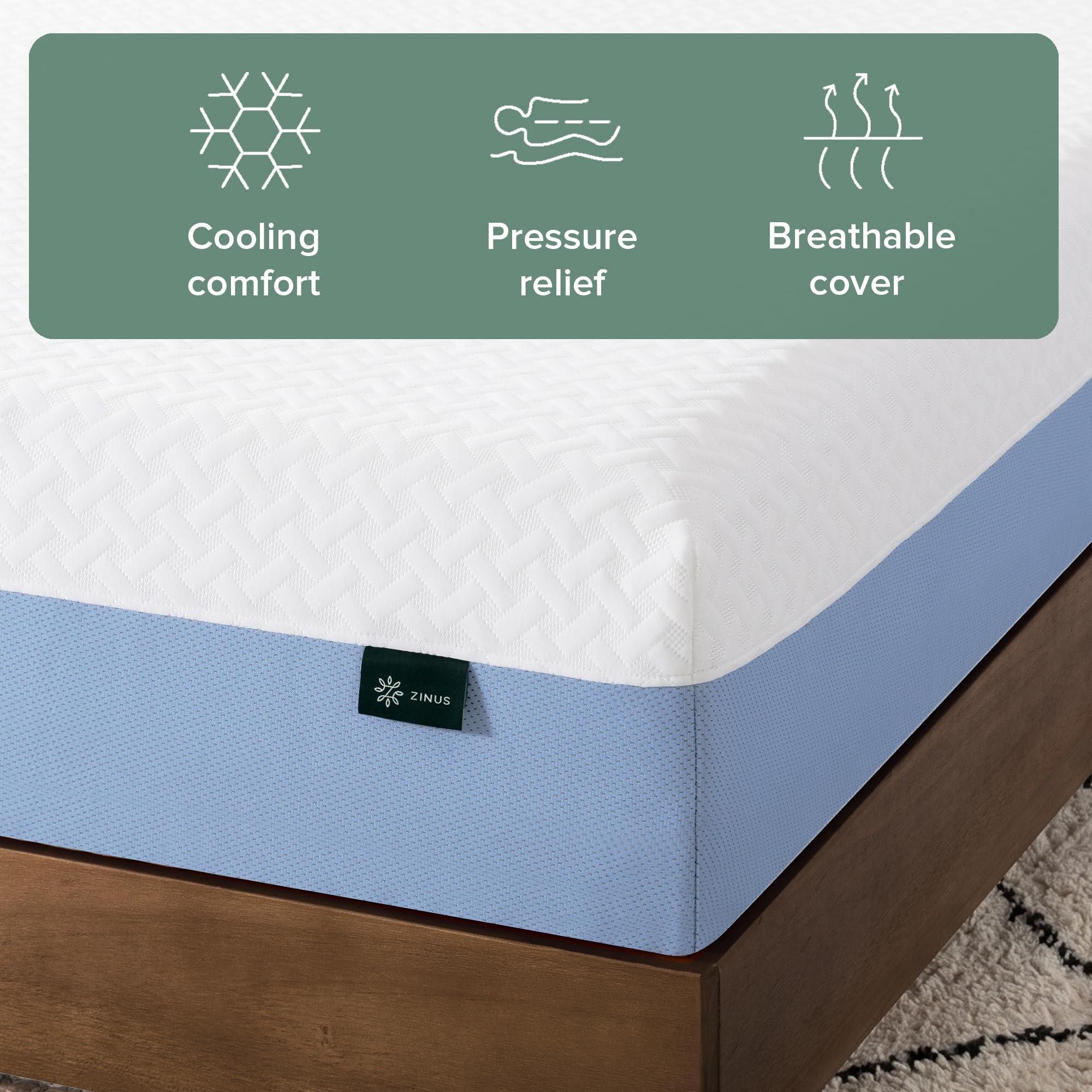 Zinus detalle de la funda transpirable que mejora la ventilación