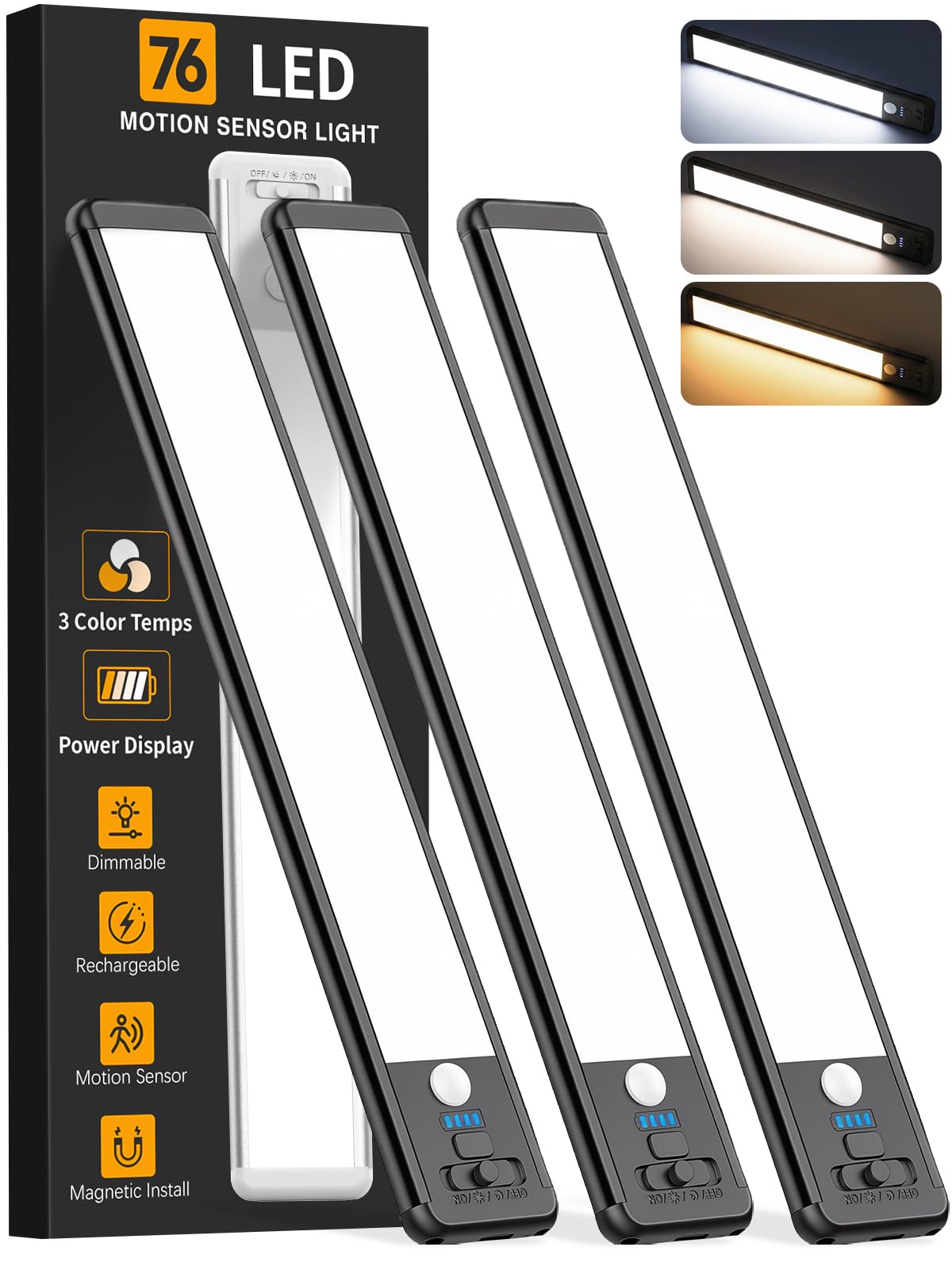 ZioeYiue vista frontal del pack de tres luces bajo mueble, solución sin cables