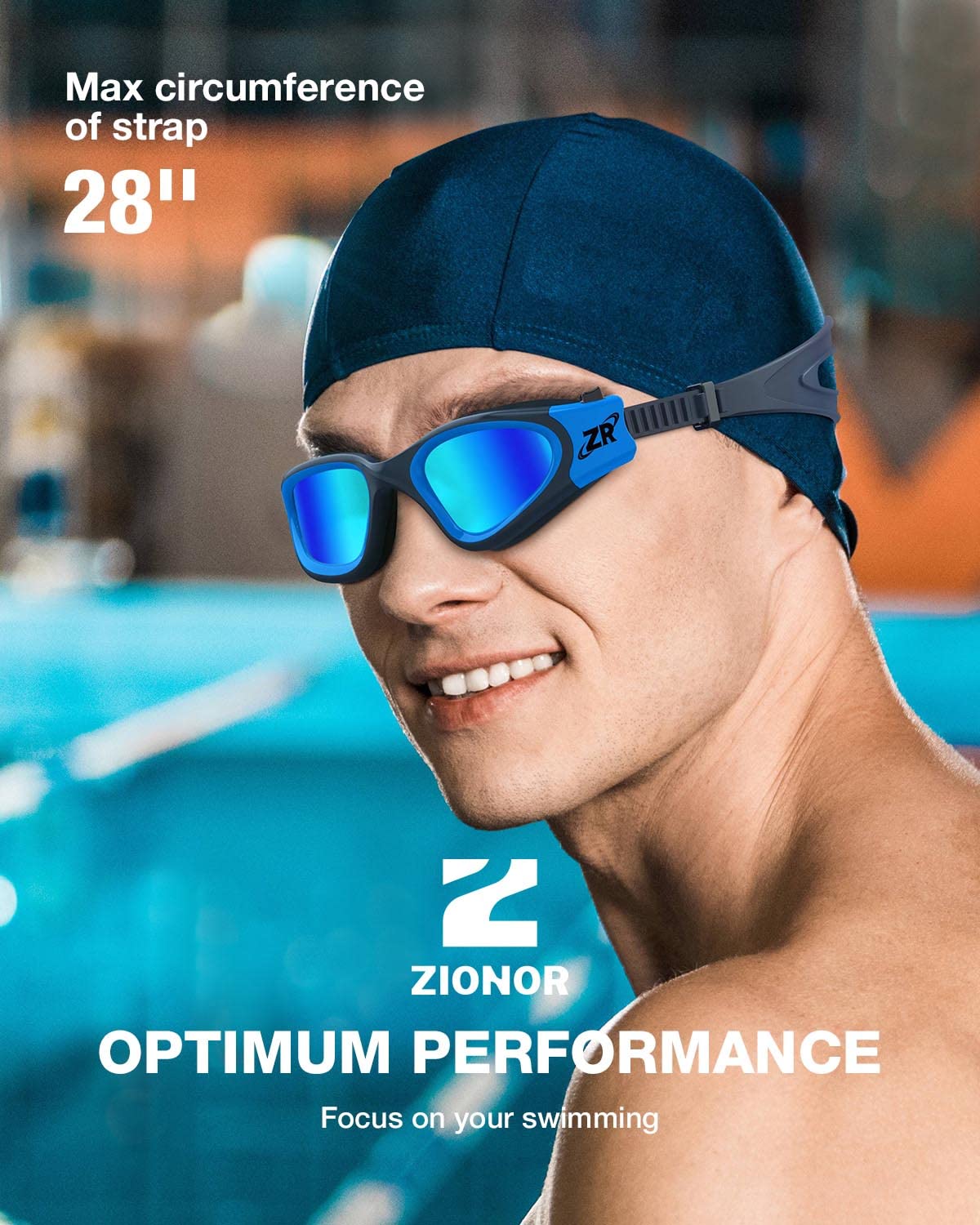ZIONOR gafas junto a una regla para comparar tamaño y ajuste