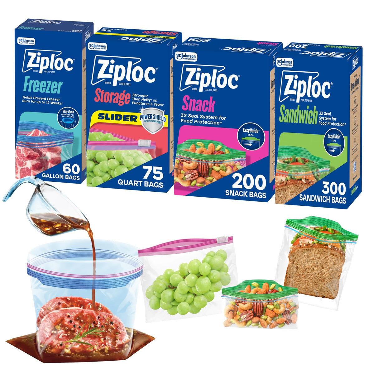 Ziploc empaque frontal que muestra el surtido y cantidad, fácil almacenamiento