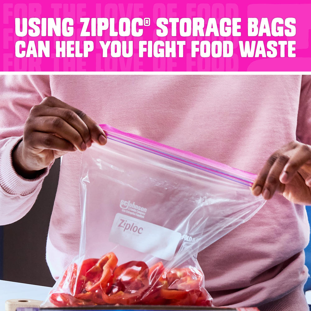 Ziploc bolsa en mano para comparar tamaño práctico quart