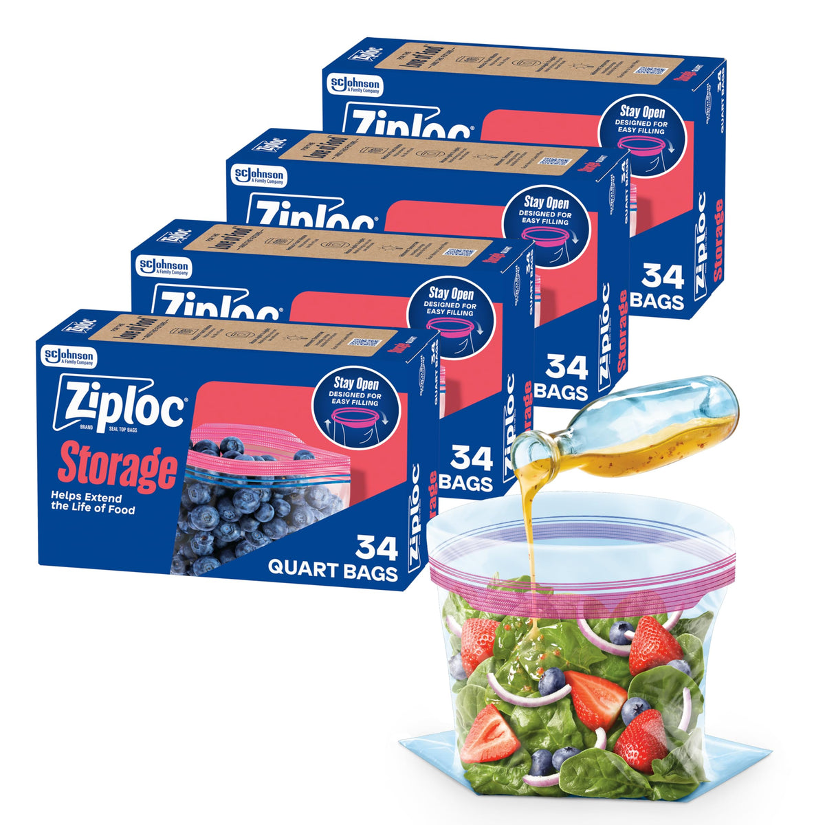 Ziploc frente de caja 136 unidades mostrando ahorro y cantidad