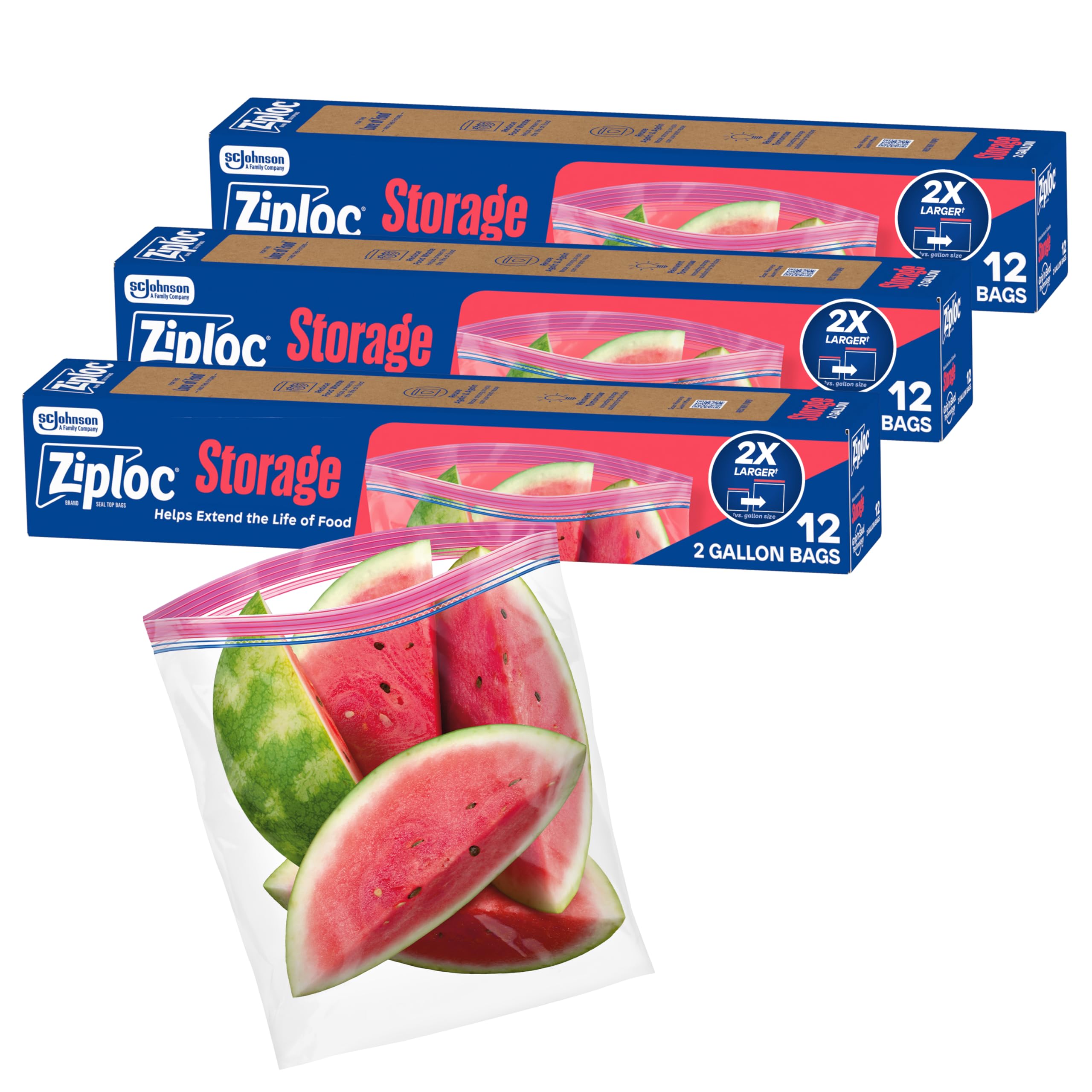 Ziploc frente del empaque mostrando 36 bolsas y conveniencia de compra