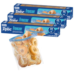 Ziploc empaque frontal pack de 3 cajas mostrando 30 bolsas y beneficio de gran capacidad