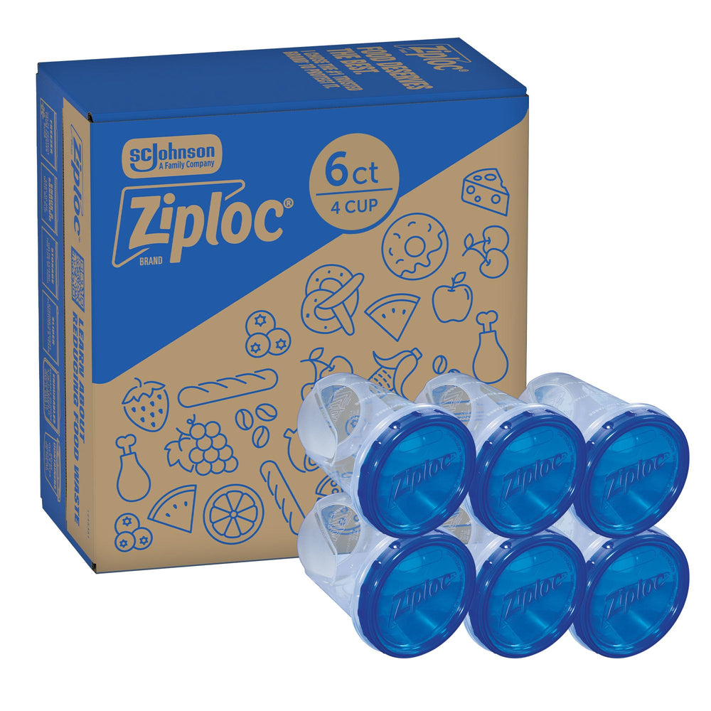 Ziploc paquete frontal con 6 contenedores mostrando diseño y color