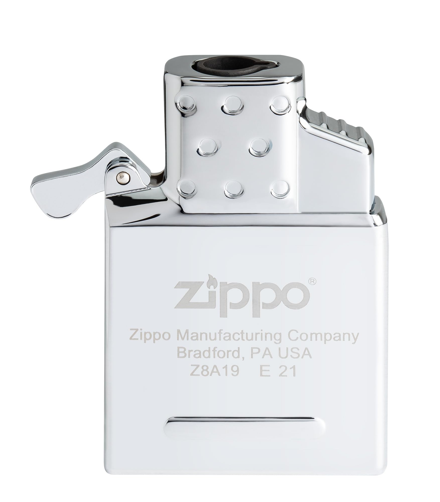 Zippo insert en uso encendiendo con llama azul estable y sin olor