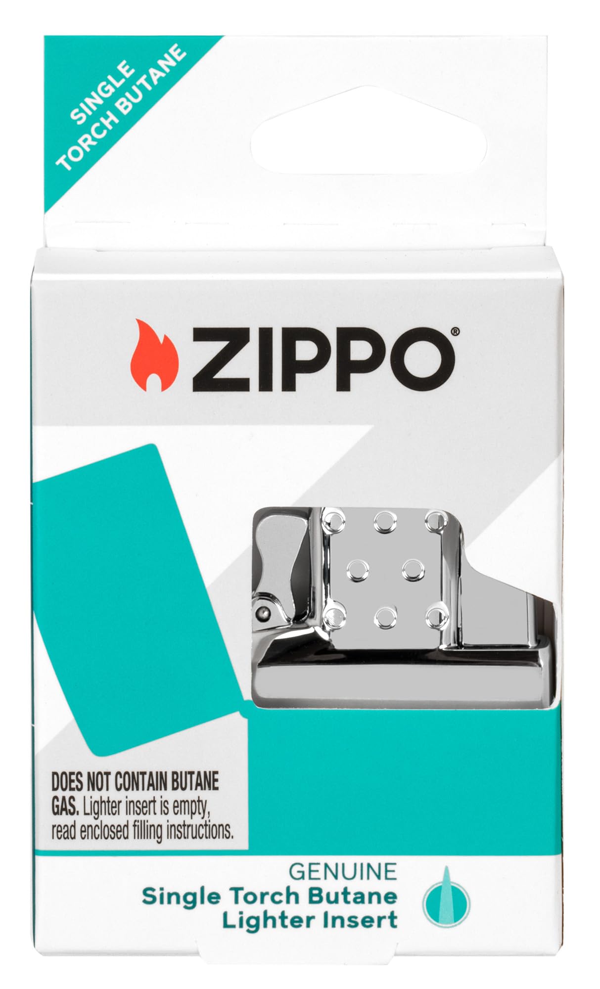Vista superior del Zippo insert con válvula de recarga de butano visible