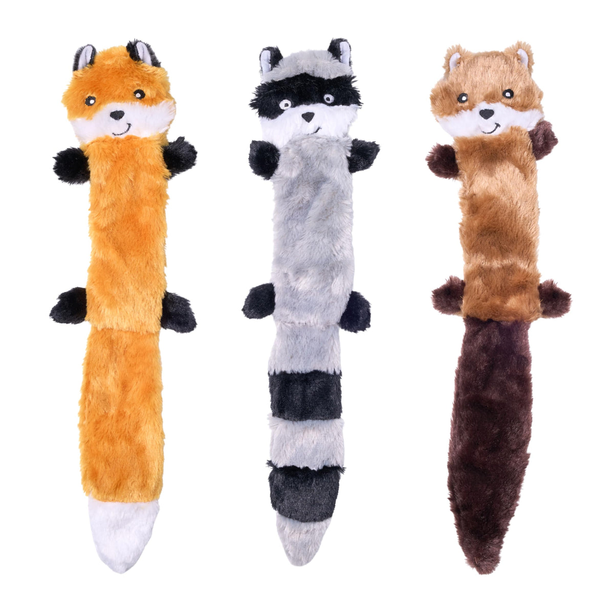 ZippyPaws pack frontal con zorro mapache y ardilla, juguete sin relleno y fácil limpieza