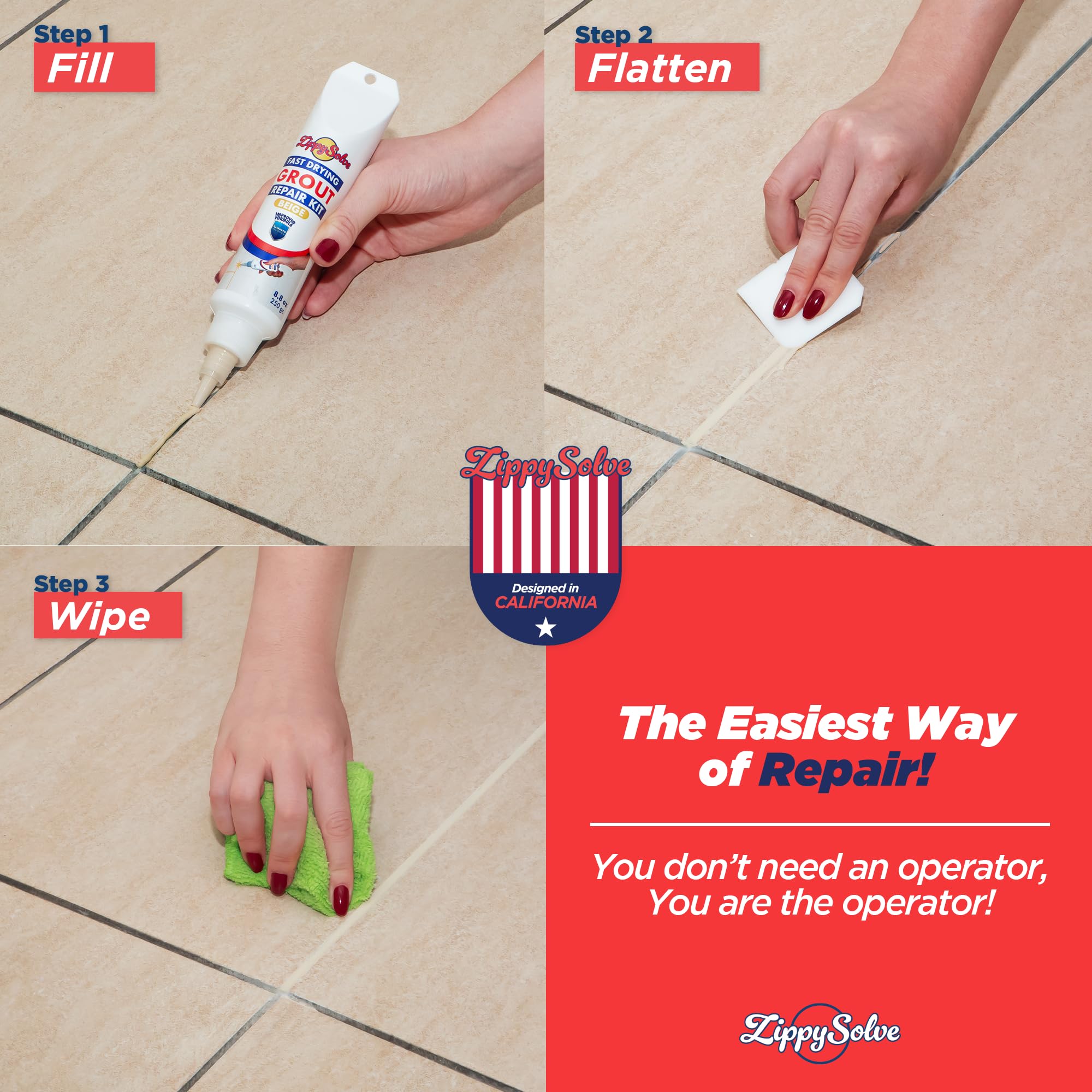 ZippySolve comparación antes y después en baño, renovación visible de juntas
