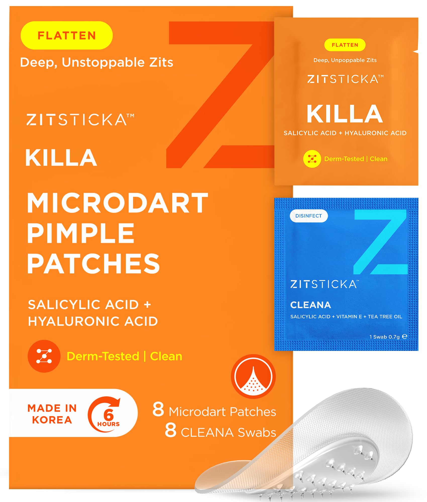 ZitSticka empaque frontal del KILLA Kit muestra contenido y beneficio rápido