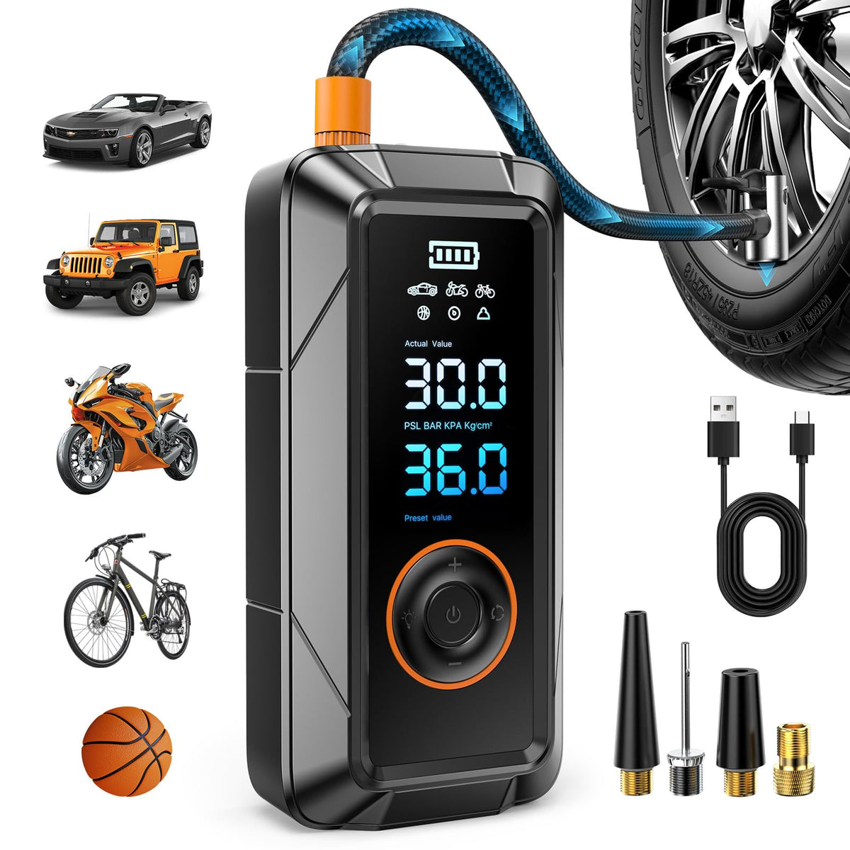 Ziweo front view compact inflator shows portable design and easy transport