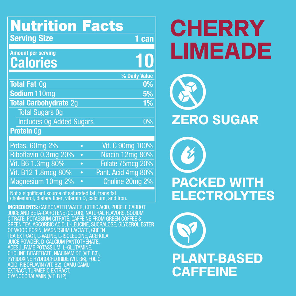 ZOA lata Cherry Limeade abierta lista para beber y dar energía