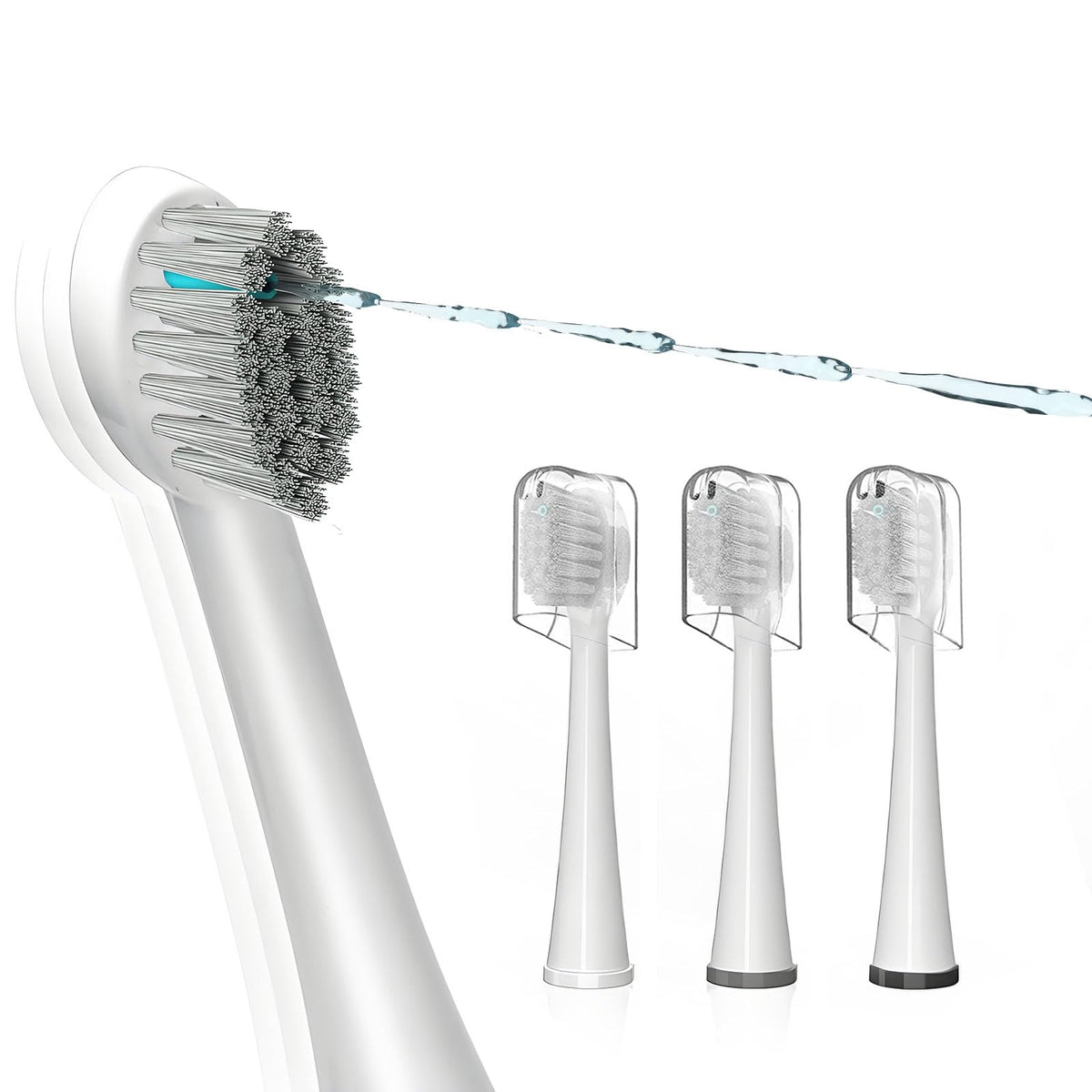 ZoCCee vista frontal del pack con tres cabezales, compatible Waterpik