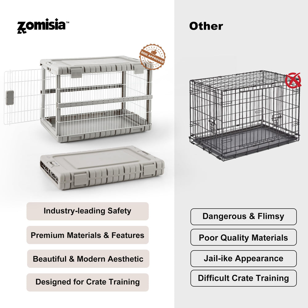 ZOMISIA junto a un perro grande para visualizar escala y confort