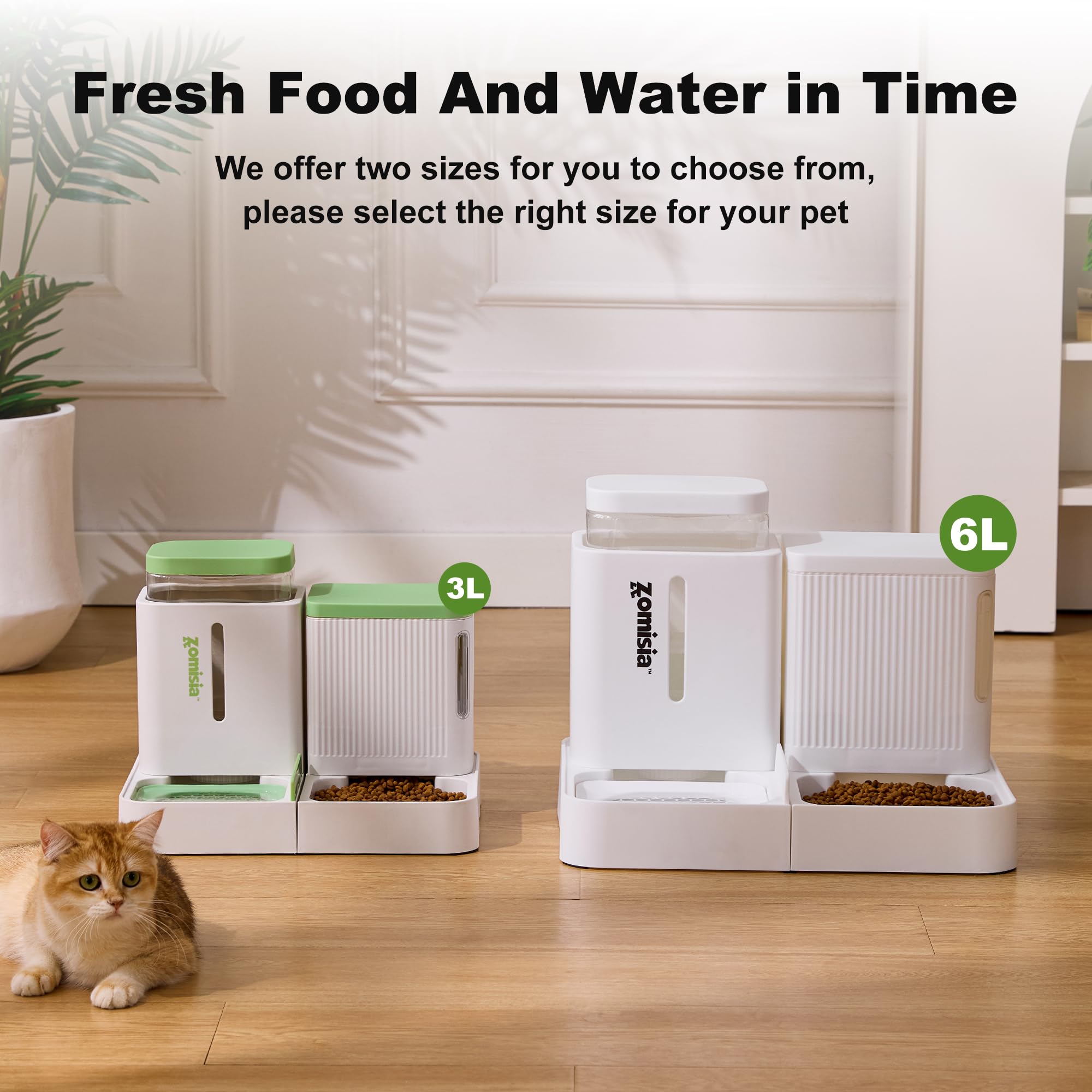 ZOMISIA en uso con gato comiendo, diseño cómodo y estable