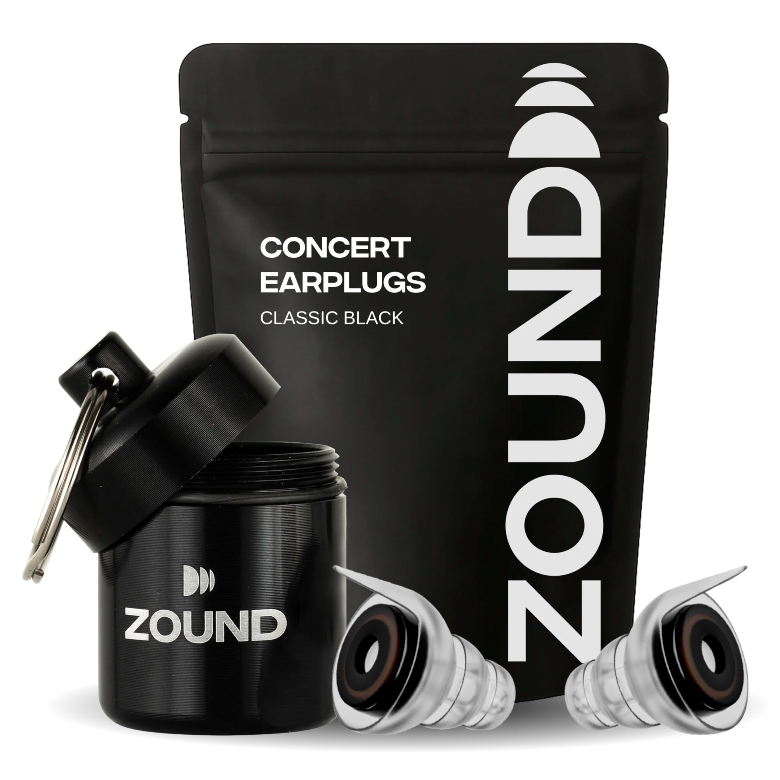 Zound tapones frontal del paquete mostrando el producto y beneficio de protección