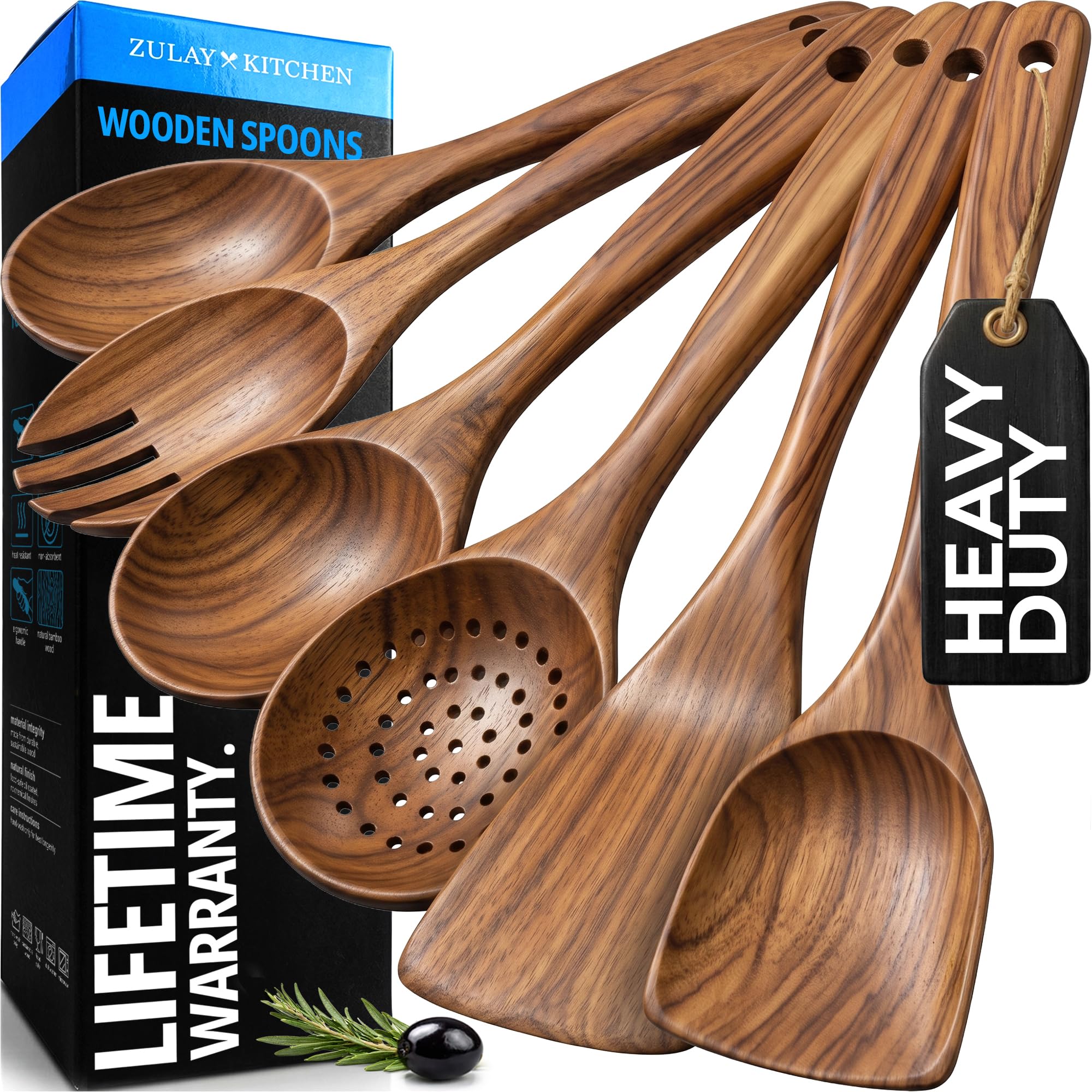 Zulay Kitchen vista frontal del paquete con seis utensilios, muestra calidad