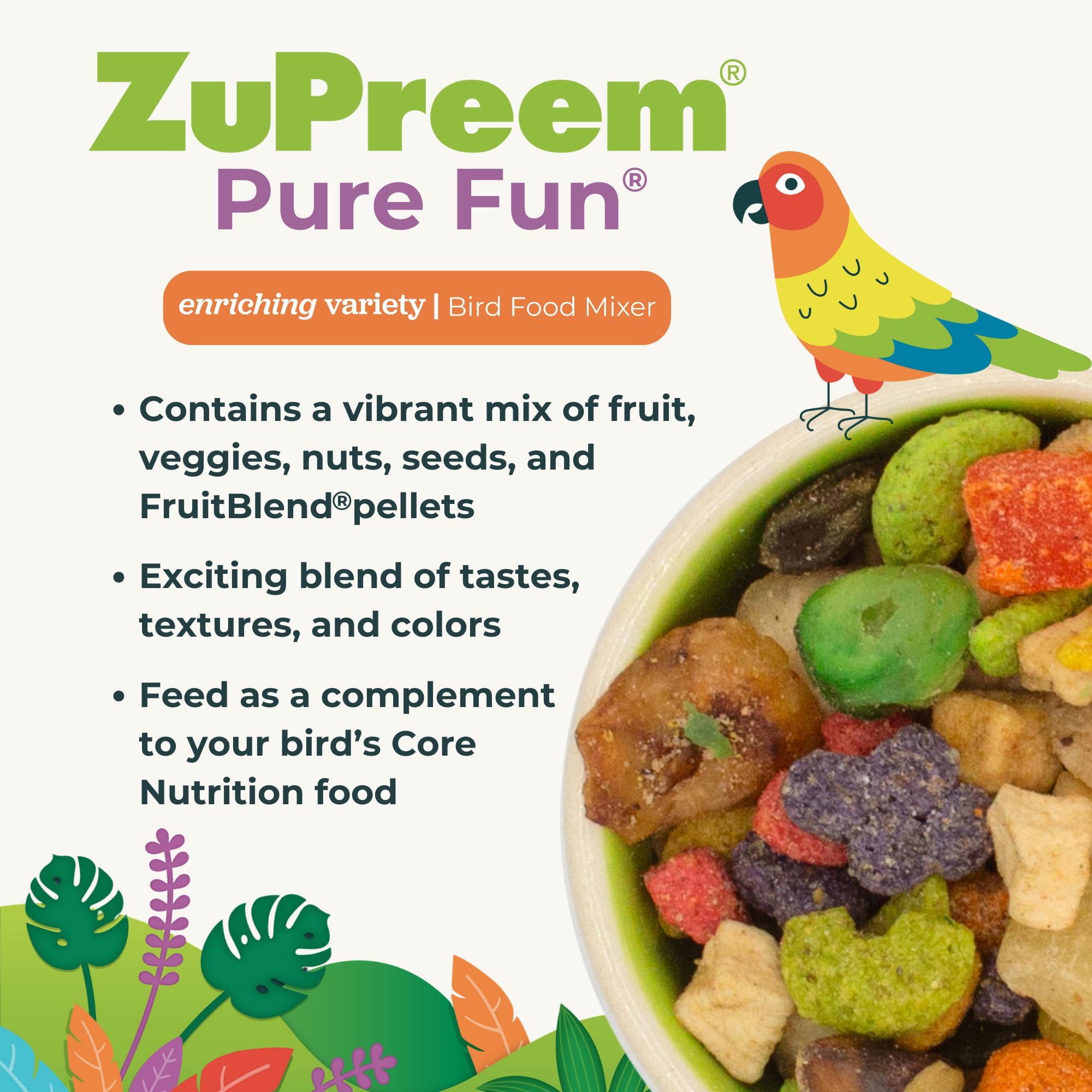 ZuPreem close-up de FruitBlend pellets que aportan equilibrio