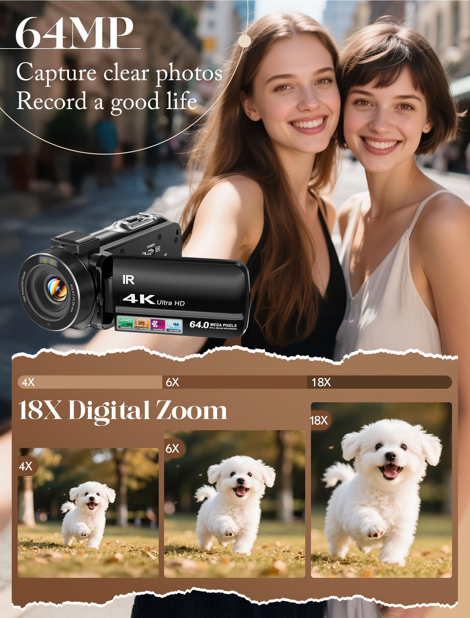 ZYDIIE detalle del lente mostrando el zoom 18x para capturar distancia