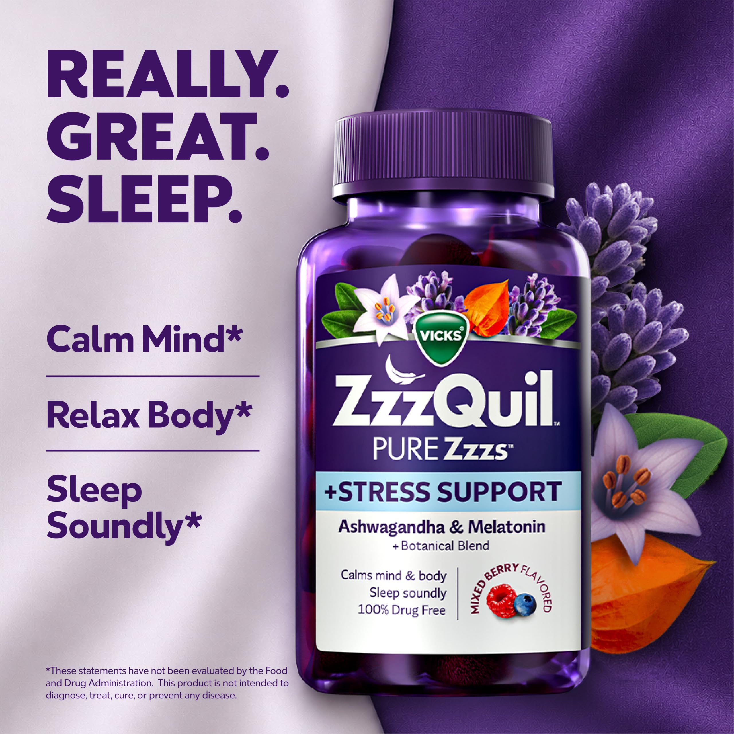 ZzzQuil gomita en detalle textural que resalta fácil masticación y sabor
