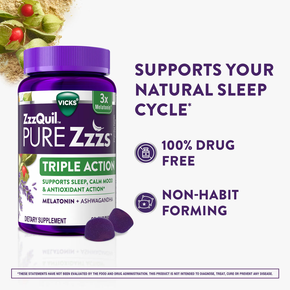 Gomita ZzzQuil en mano para comparar tamaño y dosificación
