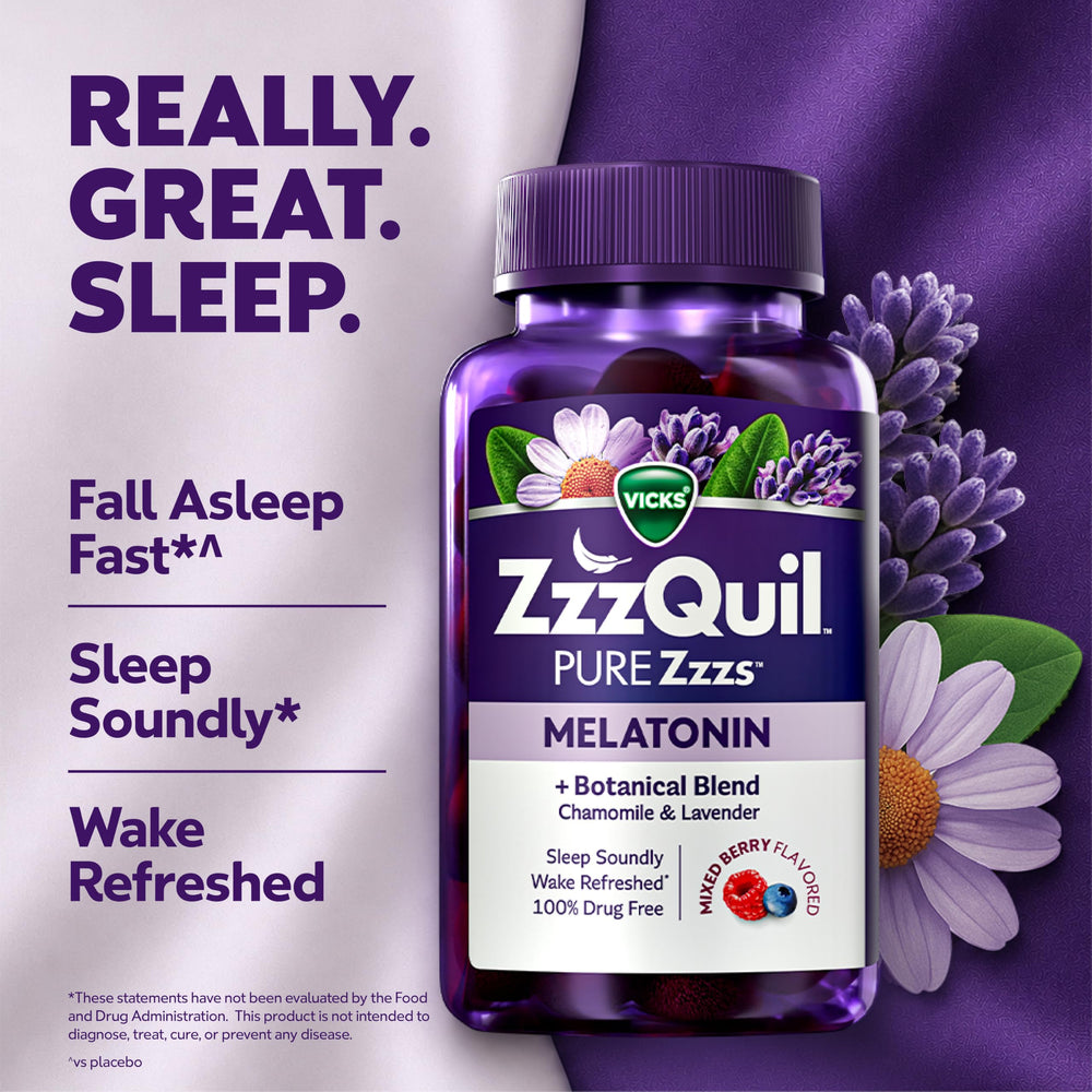 ZzzQuil primer plano de gomita mostrando textura y atractivo sabor