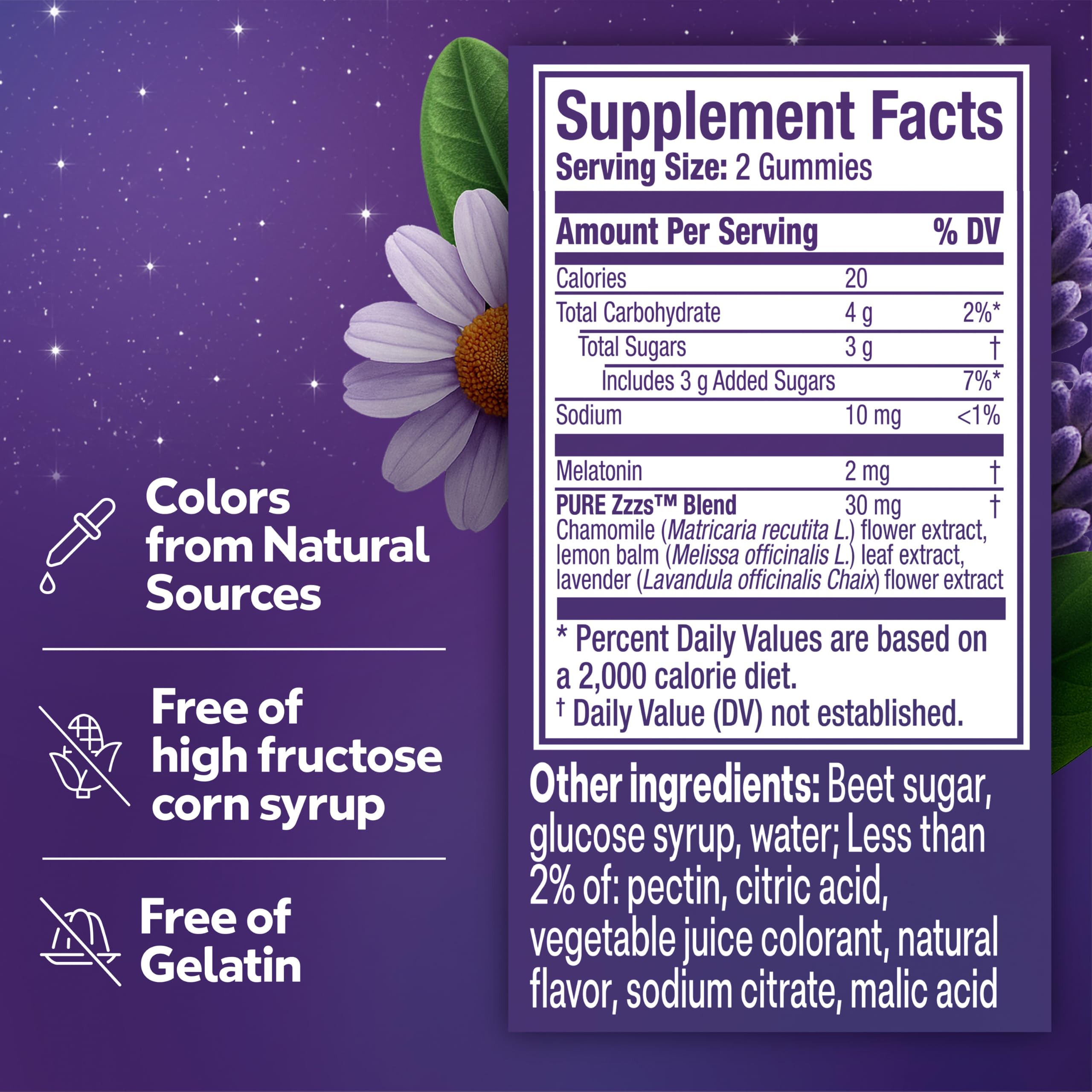 ZzzQuil flores de lavanda y manzanilla que ilustran botanicals calmantes
